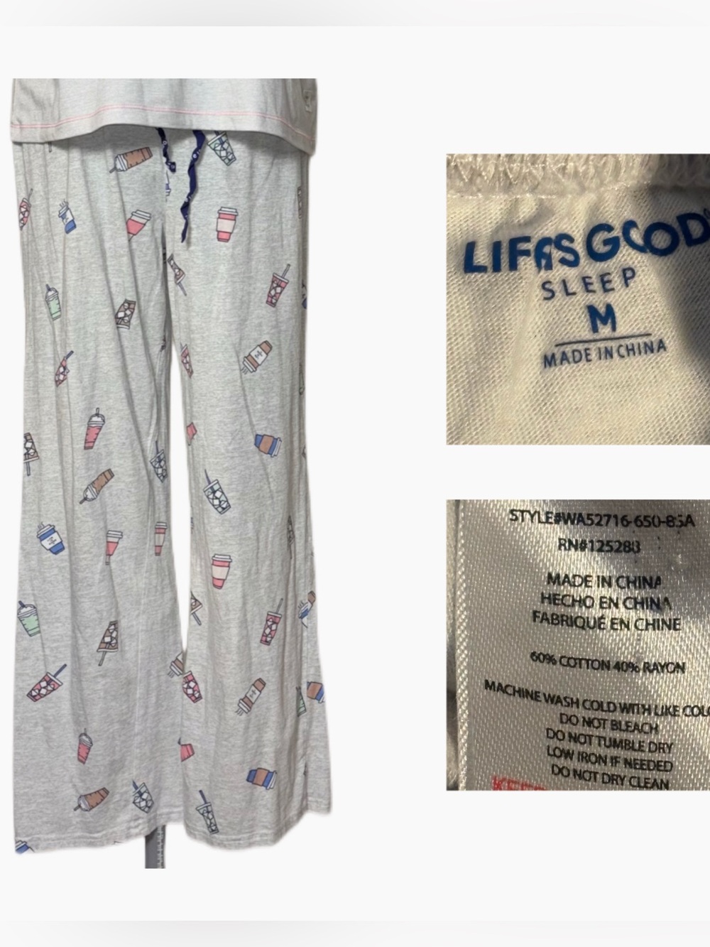 Life Is Good Pajama Set White Daisy Tank, Light Gray Lounge Pants women's medium - Picture 14 of 16